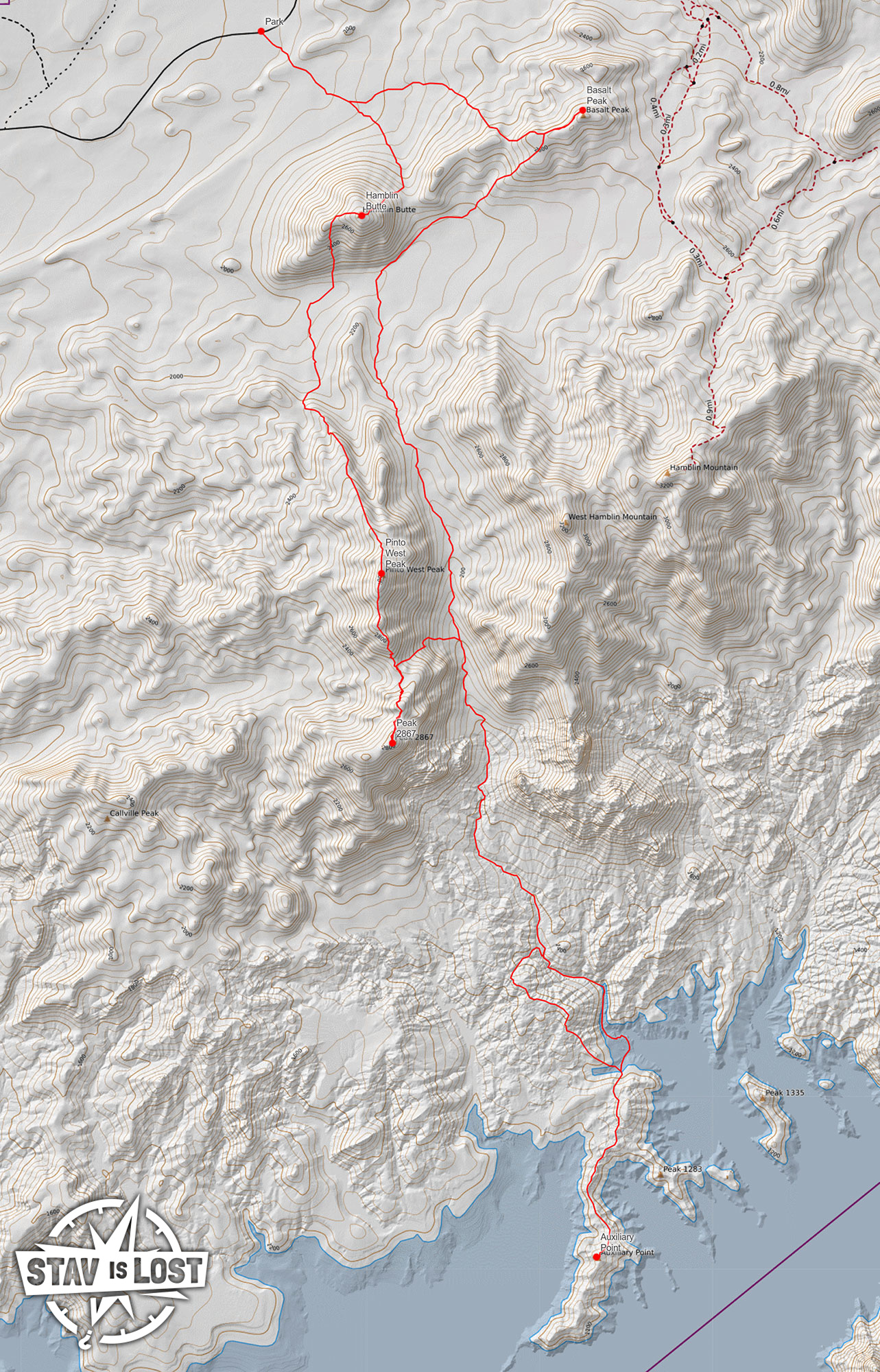 map for Pinto West Peak and Auxiliary Point by Stav is Lost
