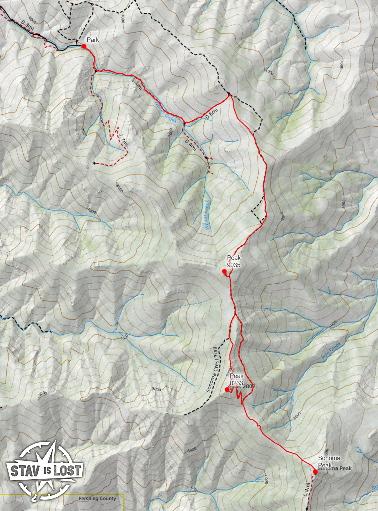 map for Sonoma Peak via Water Canyon by Stav is Lost