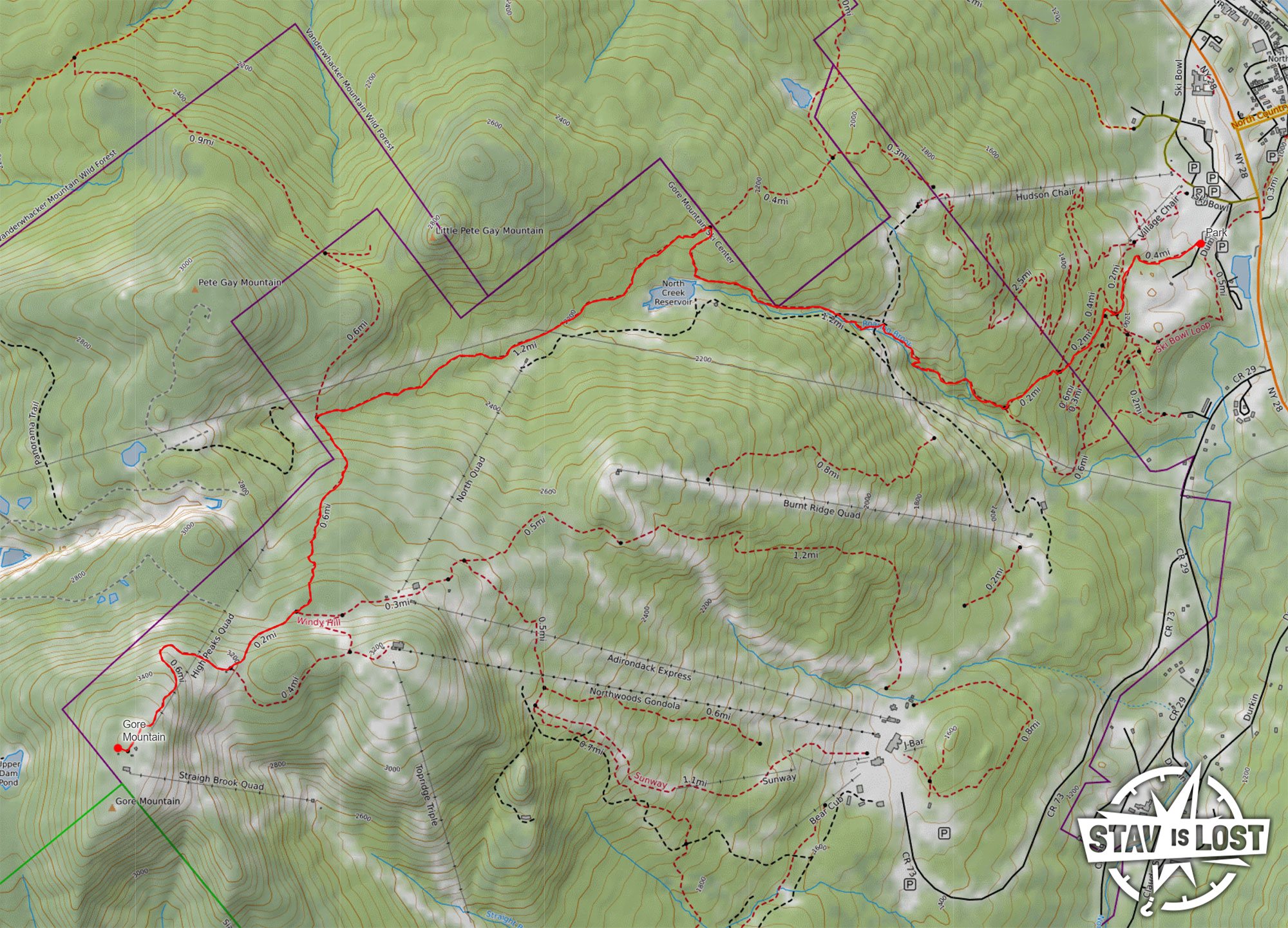 map for Gore Mountain via Shaefer Trail by Stav is Lost