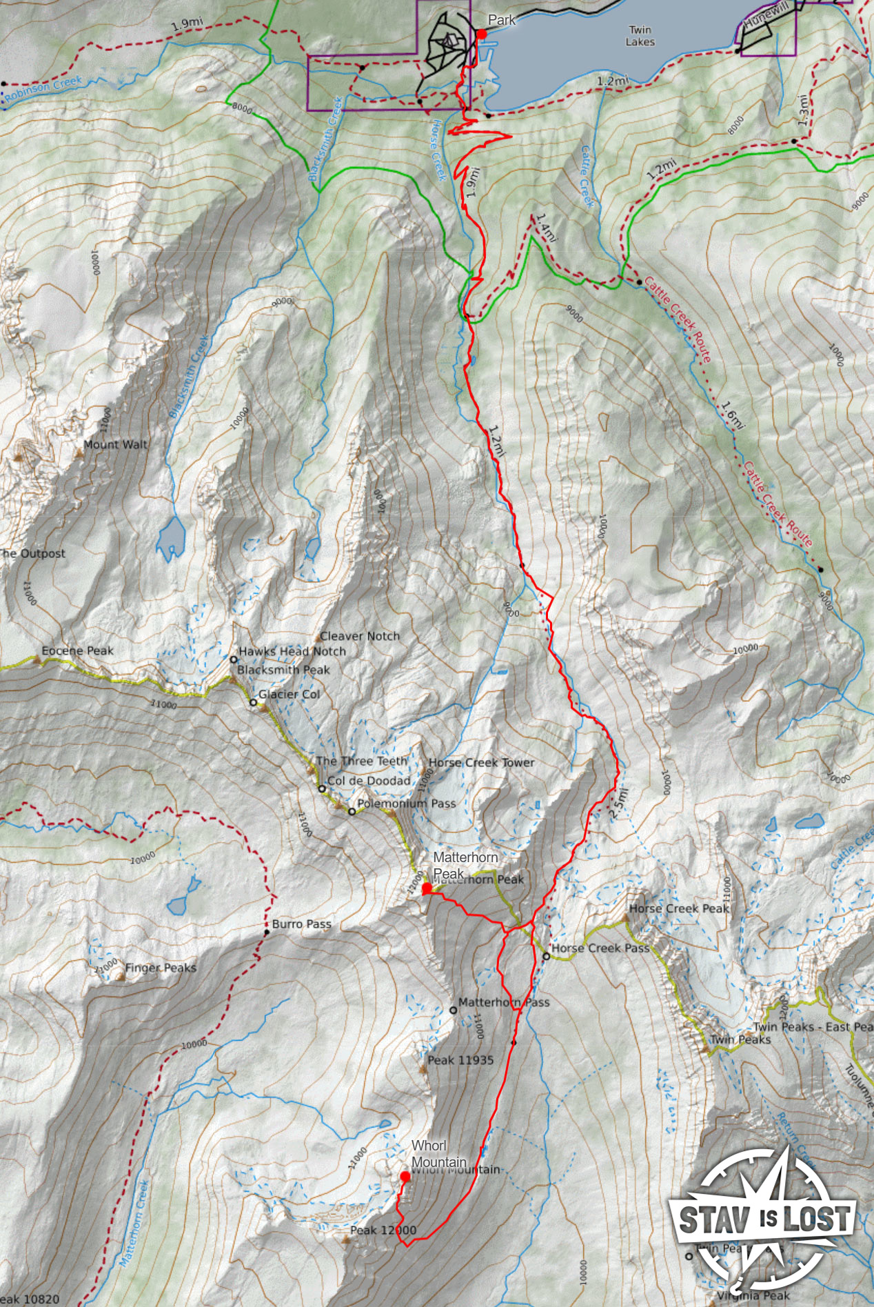 map for Matterhorn Peak and Whorl Mountain by Stav is Lost