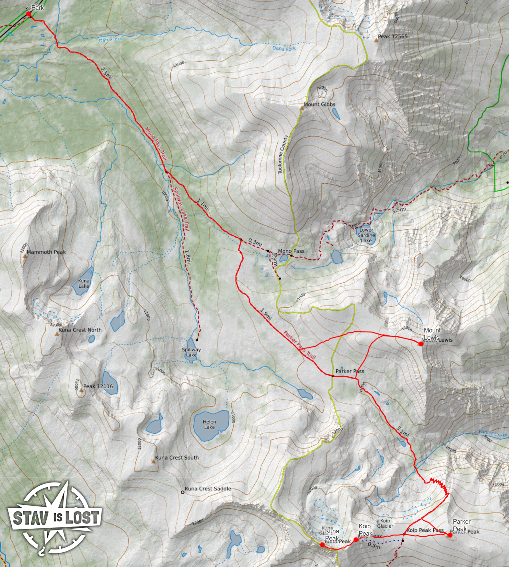 map for Kuna Peak, Parker Peak, Mount Lewis by Stav is Lost