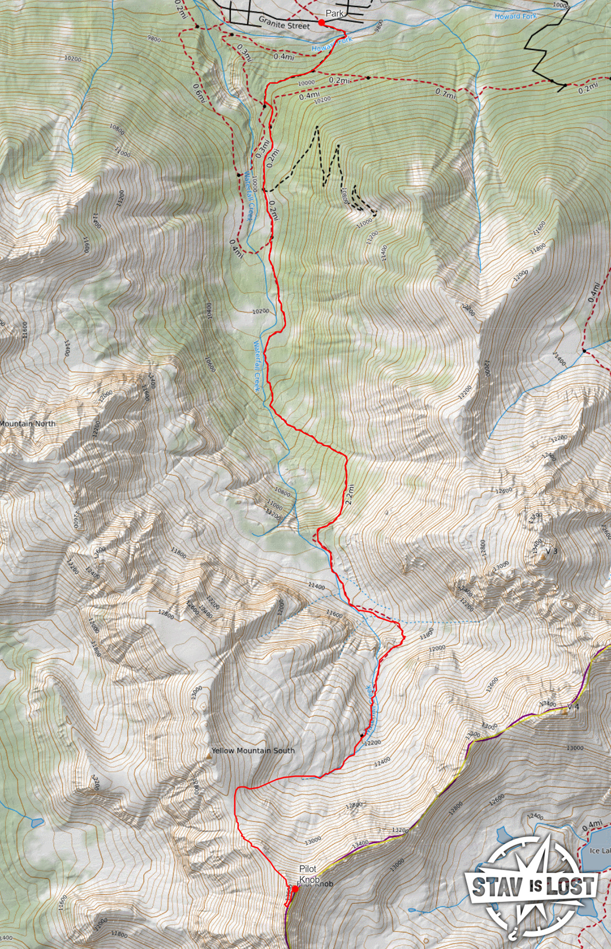 map for Pilot Knob via Waterfall Creek by Stav is Lost