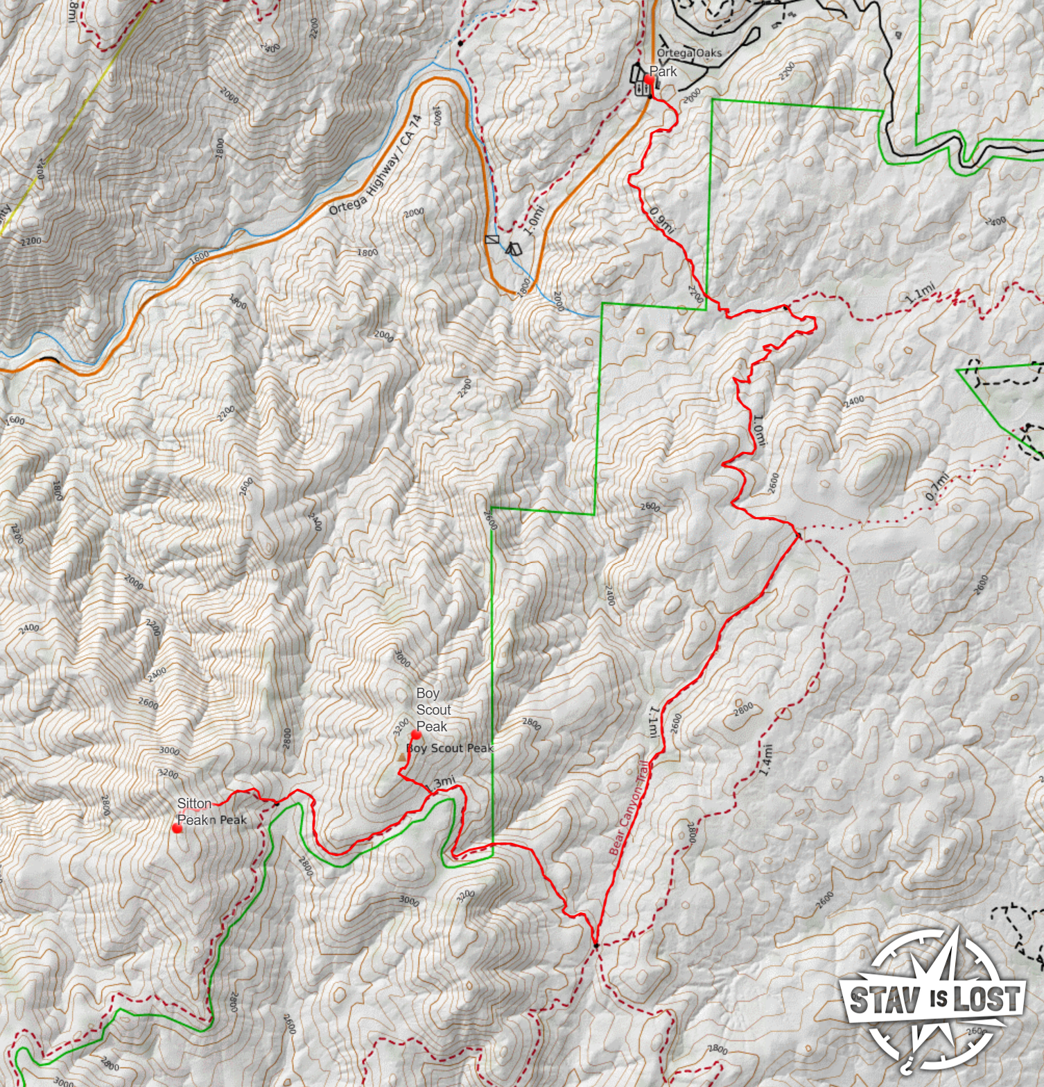 map for Boy Scout Peak and Sitton Peak by Stav is Lost
