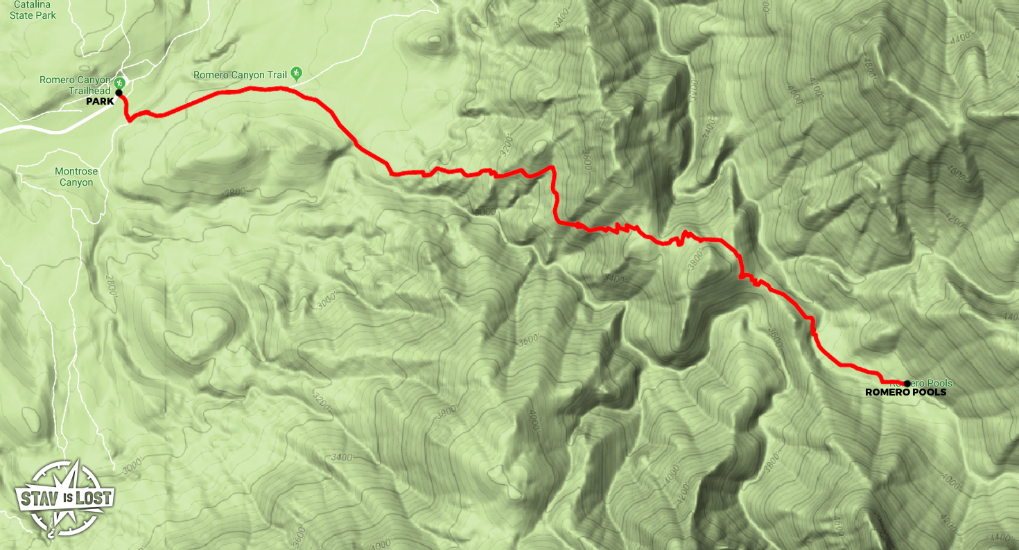 map for Romero Pools via Romero Canyon by Stav is Lost