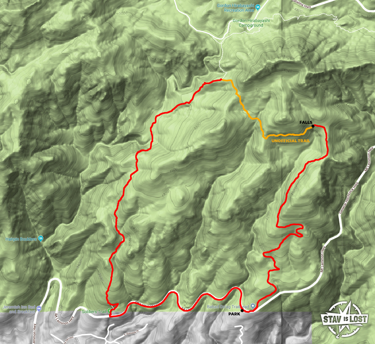 map for Babad Do’ag and Soldiers Trail Loop by Stav is Lost