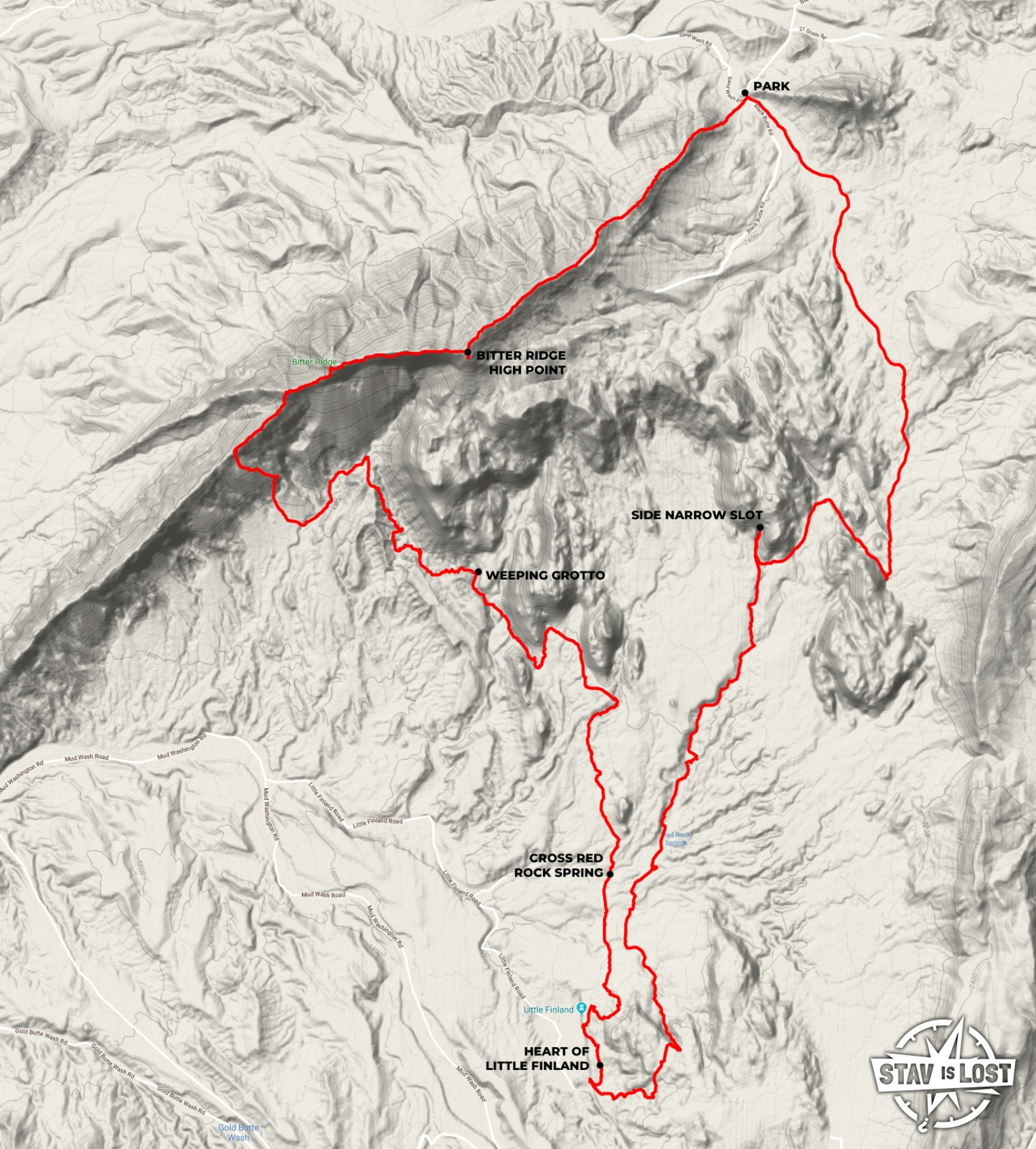 map for Bitter Ridge and Little Finland Loop by Stav is Lost