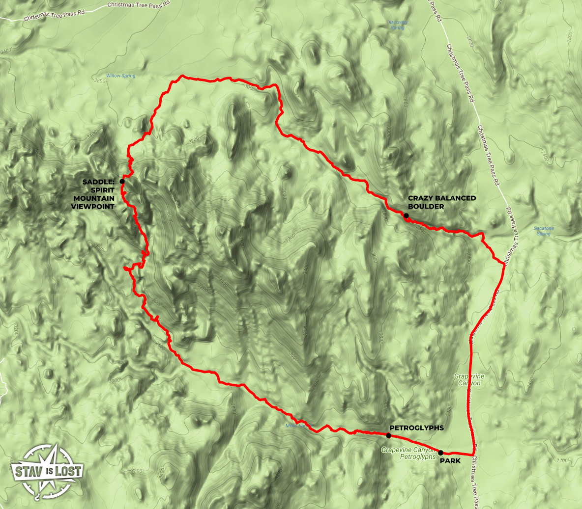 map for Upper Grapevine Canyon and Sacatone Wash Loop by Stav is Lost