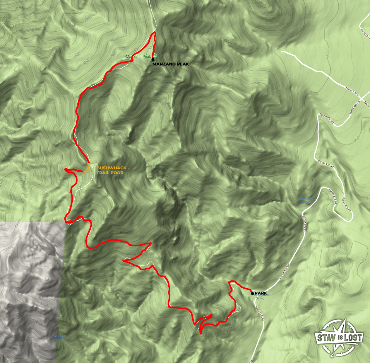map for Manzano Peak via Pine Shadow Spring Trail by Stav is Lost