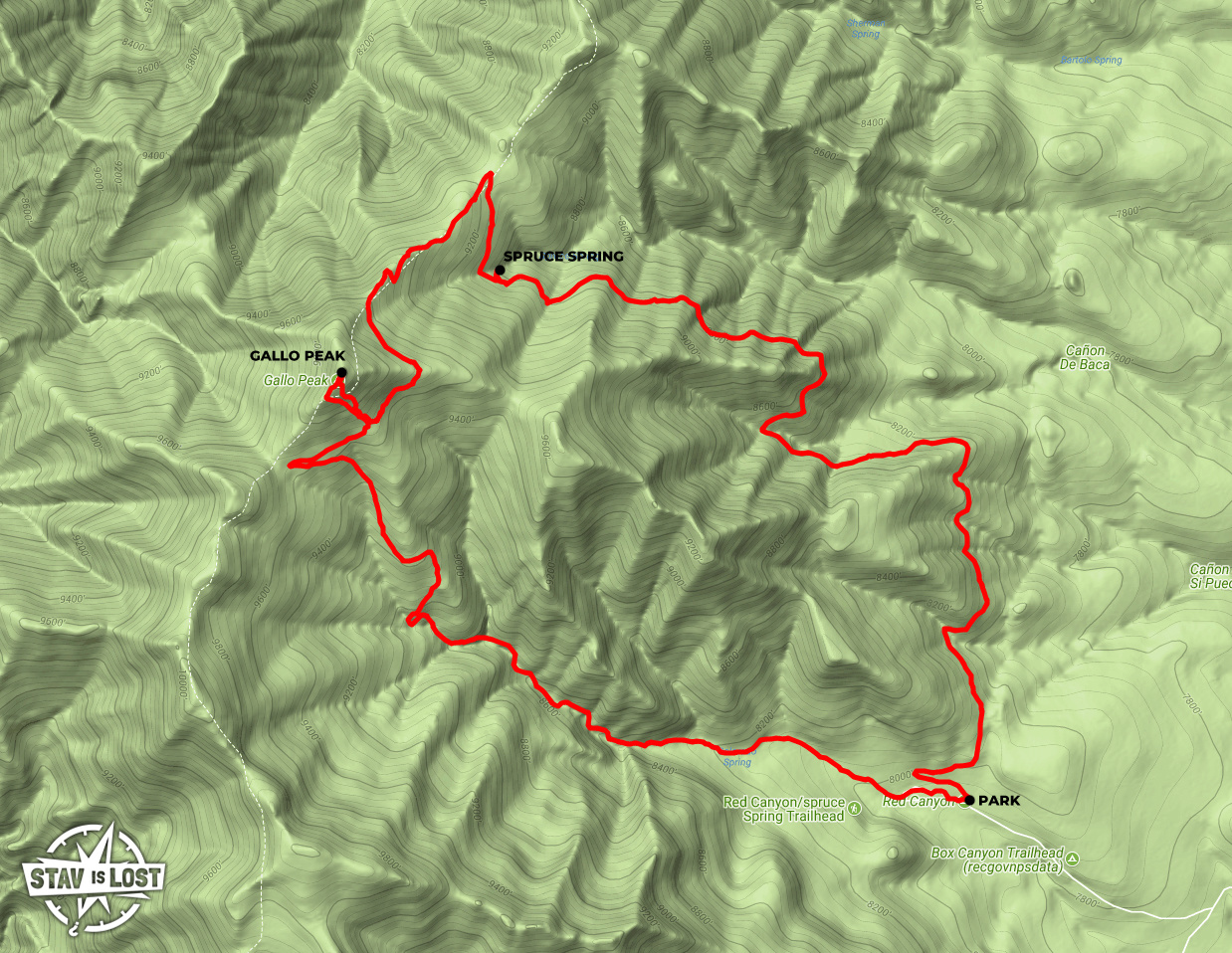 map for Gallo Peak via Spruce Spring and Red Canyon Loop by Stav is Lost