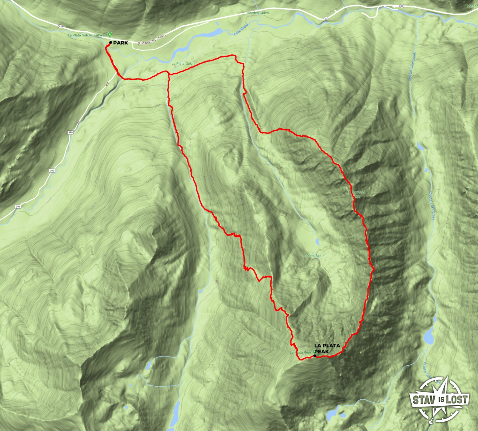 map for La Plata Peak via Ellingwood Ridge by Stav is Lost