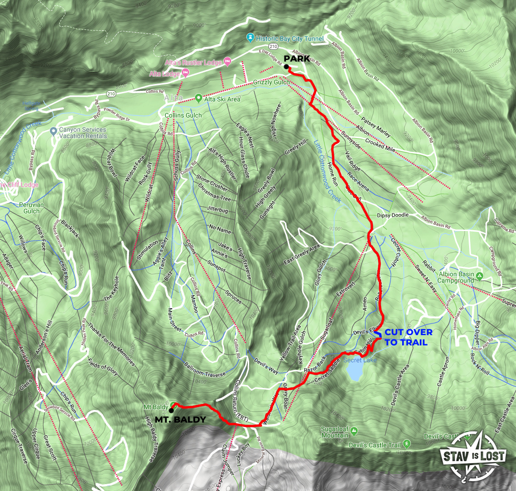 map for Mount Baldy via Cecret Lake by Stav is Lost