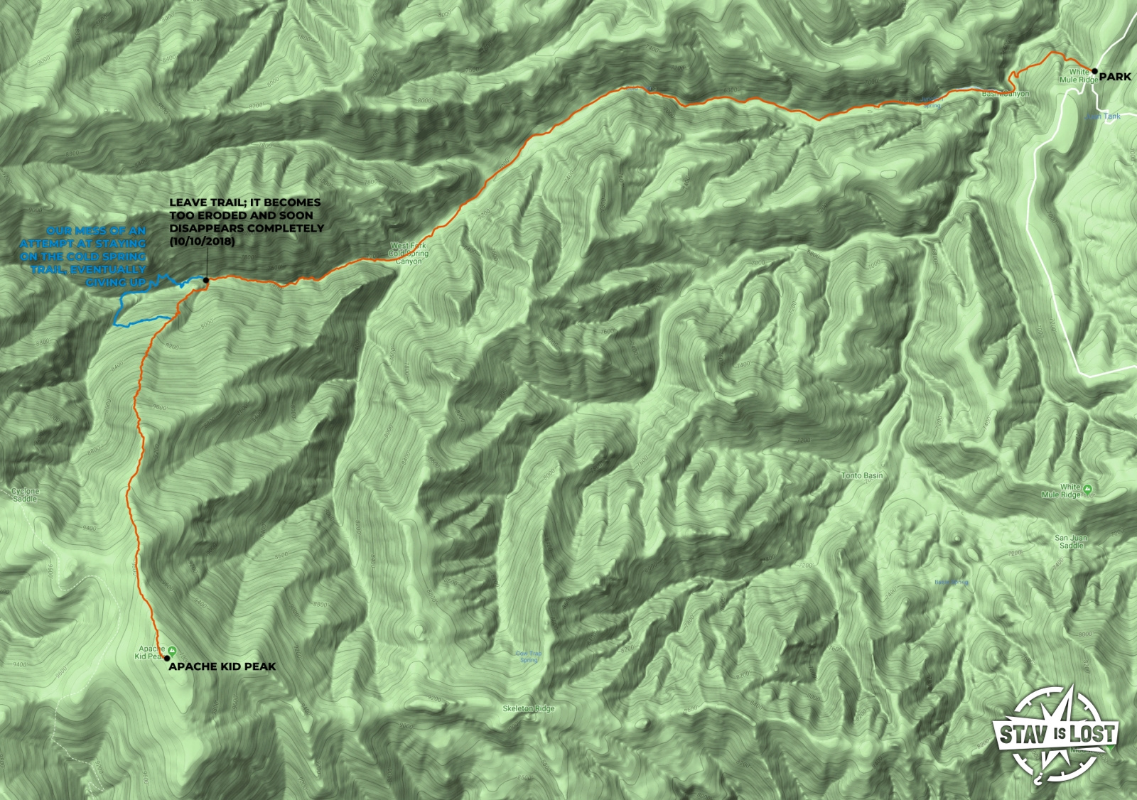 map for Apache Kid Peak via Cold Spring Trail by Stav is Lost