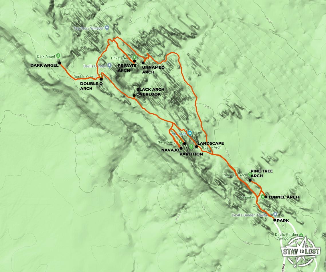 map for Dark Angel via Devil’s Garden Primitive Loop by Stav is Lost