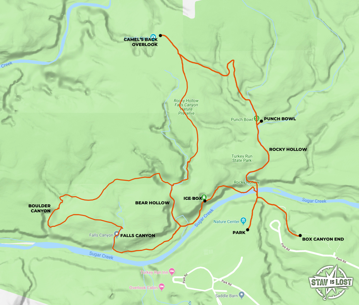 Hiking Map for Rocky Hollow Falls Canyon Loop