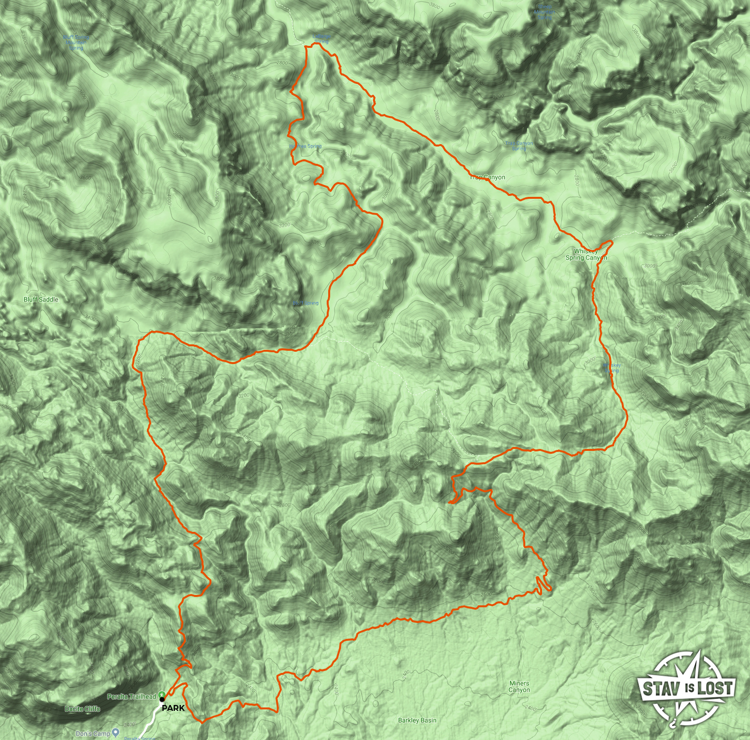 map for Bluff Spring and Whiskey Spring Loop by Stav is Lost