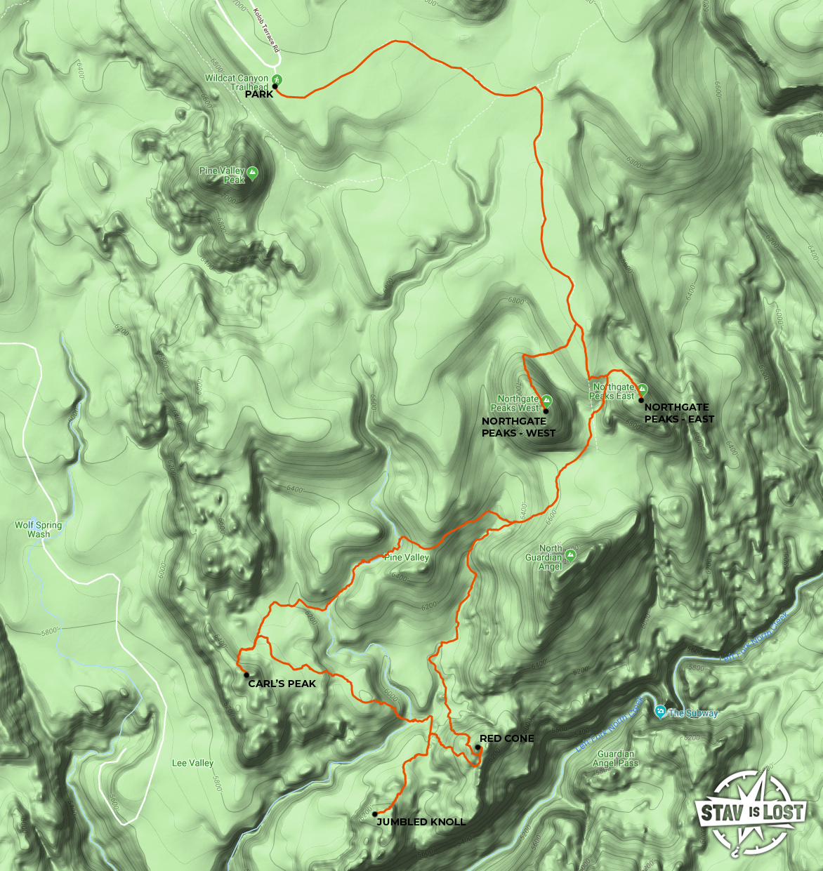 map for Northgate Peaks, Red Cone, Jumbled Knoll, Carl’s Peak by Stav is Lost