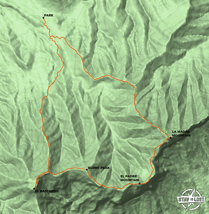 map for La Madre Mountains Traverse by Stav is Lost
