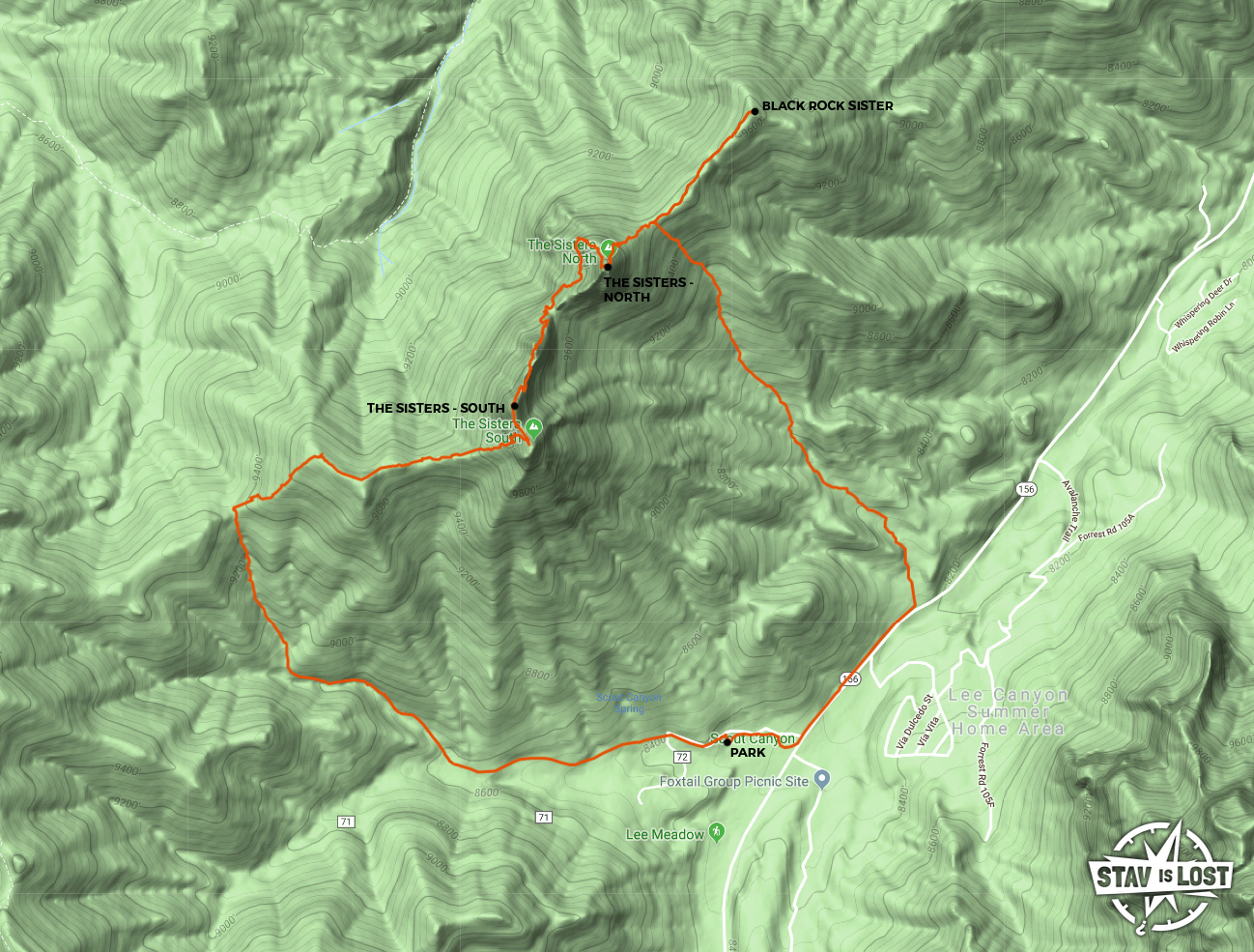 map for The Sisters South to North Sister Traverse by Stav is Lost