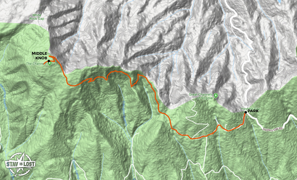 map for The Great Channels via Brumley Mountain Trail by Stav is Lost