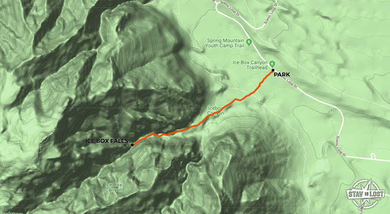map for Ice Box Canyon Waterfall by Stav is Lost