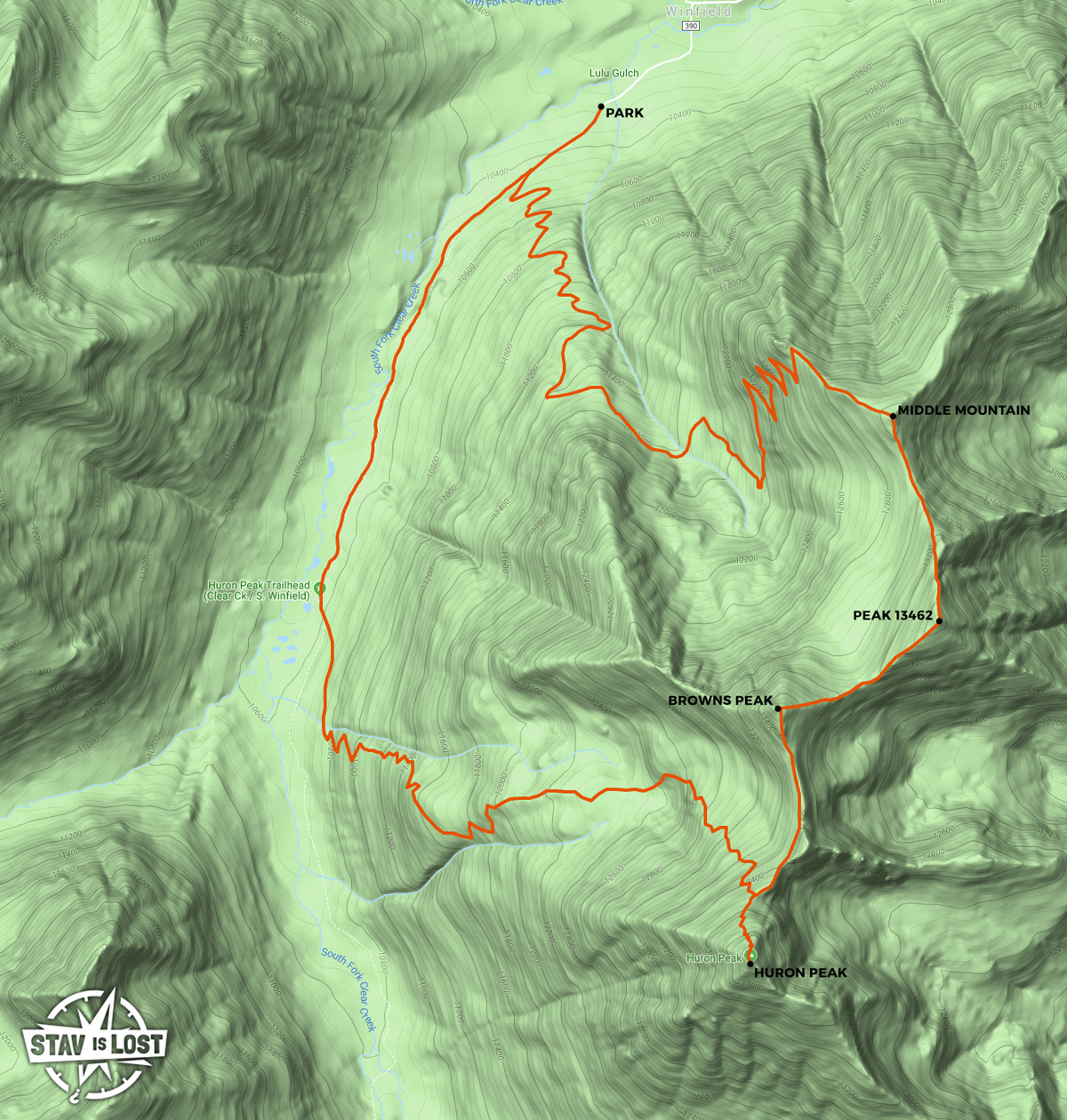 map for Huron Peak Loop by Stav is Lost