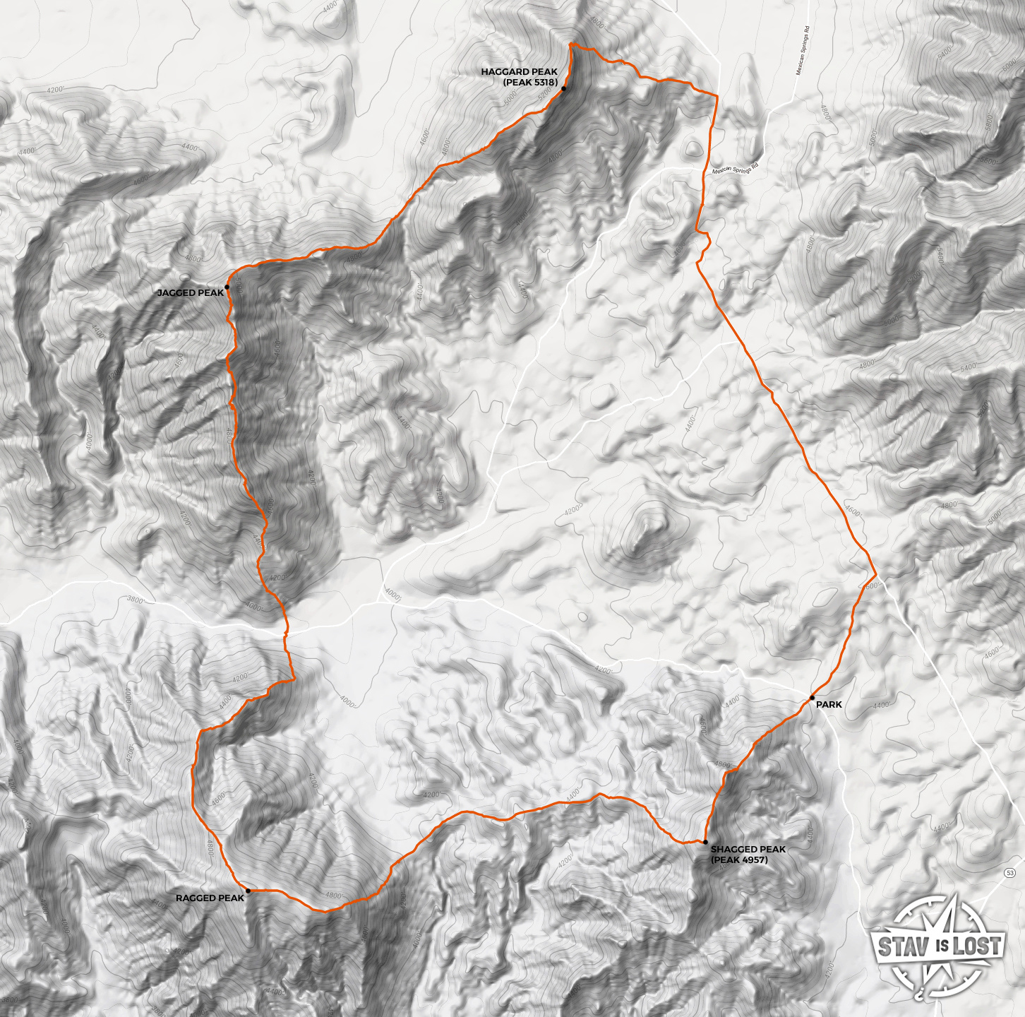 map for Ragged and Jagged Peaks Loop by Stav is Lost