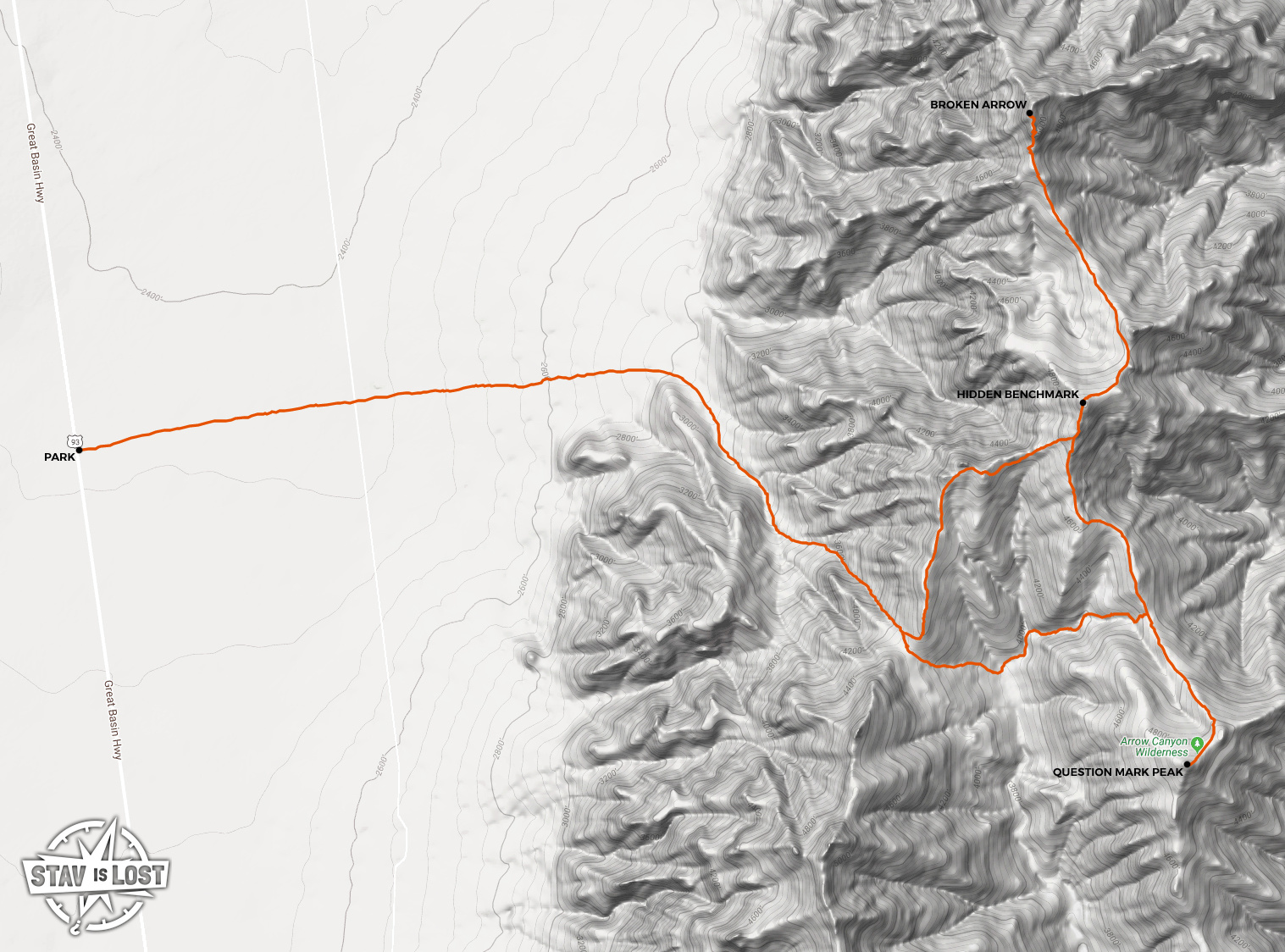 map for Broken Arrow, Hidden Benchmark, Question Mark Peak by Stav is Lost