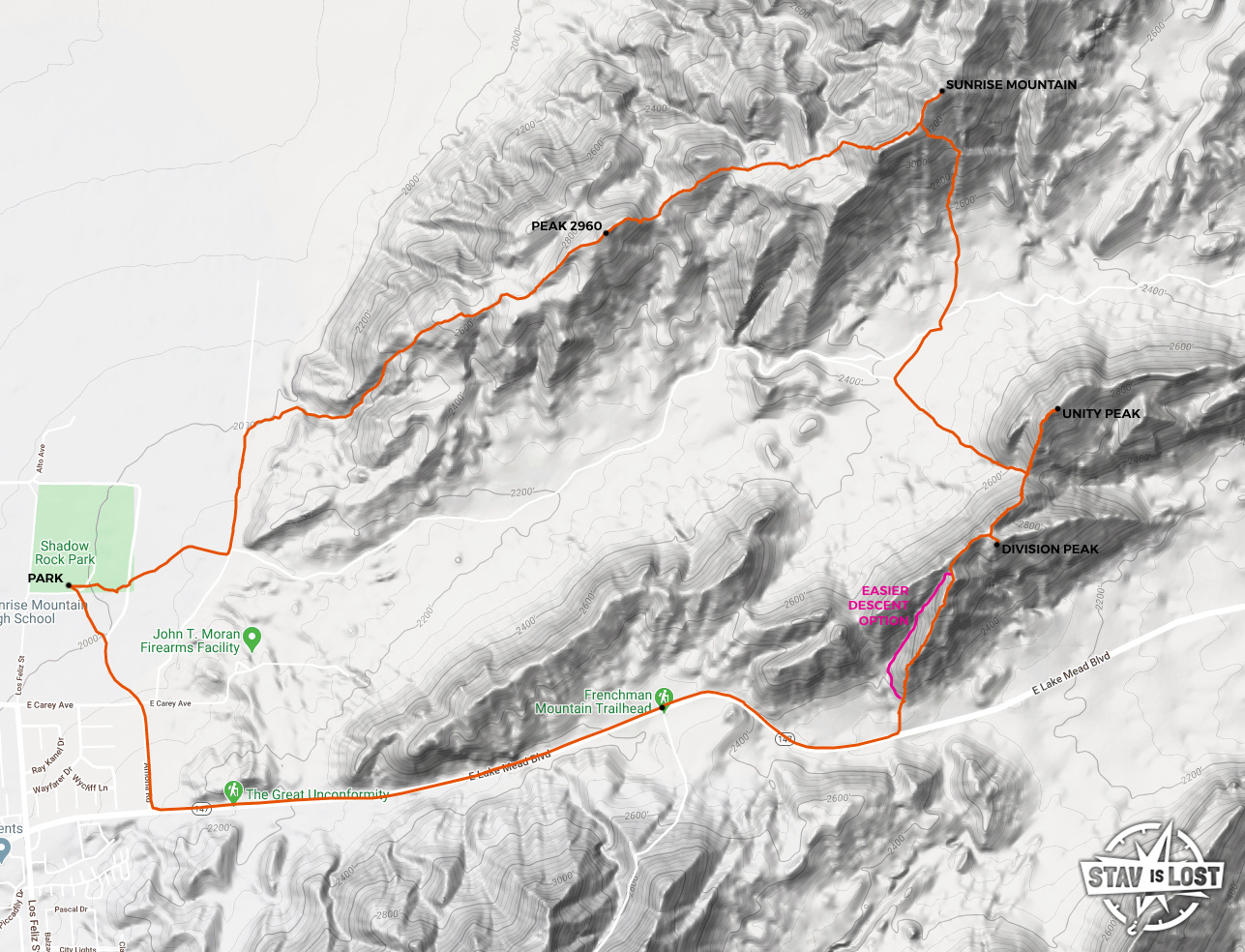 map for Sunrise Mountain, Unity Peak, Division Peak Loop by Stav is Lost