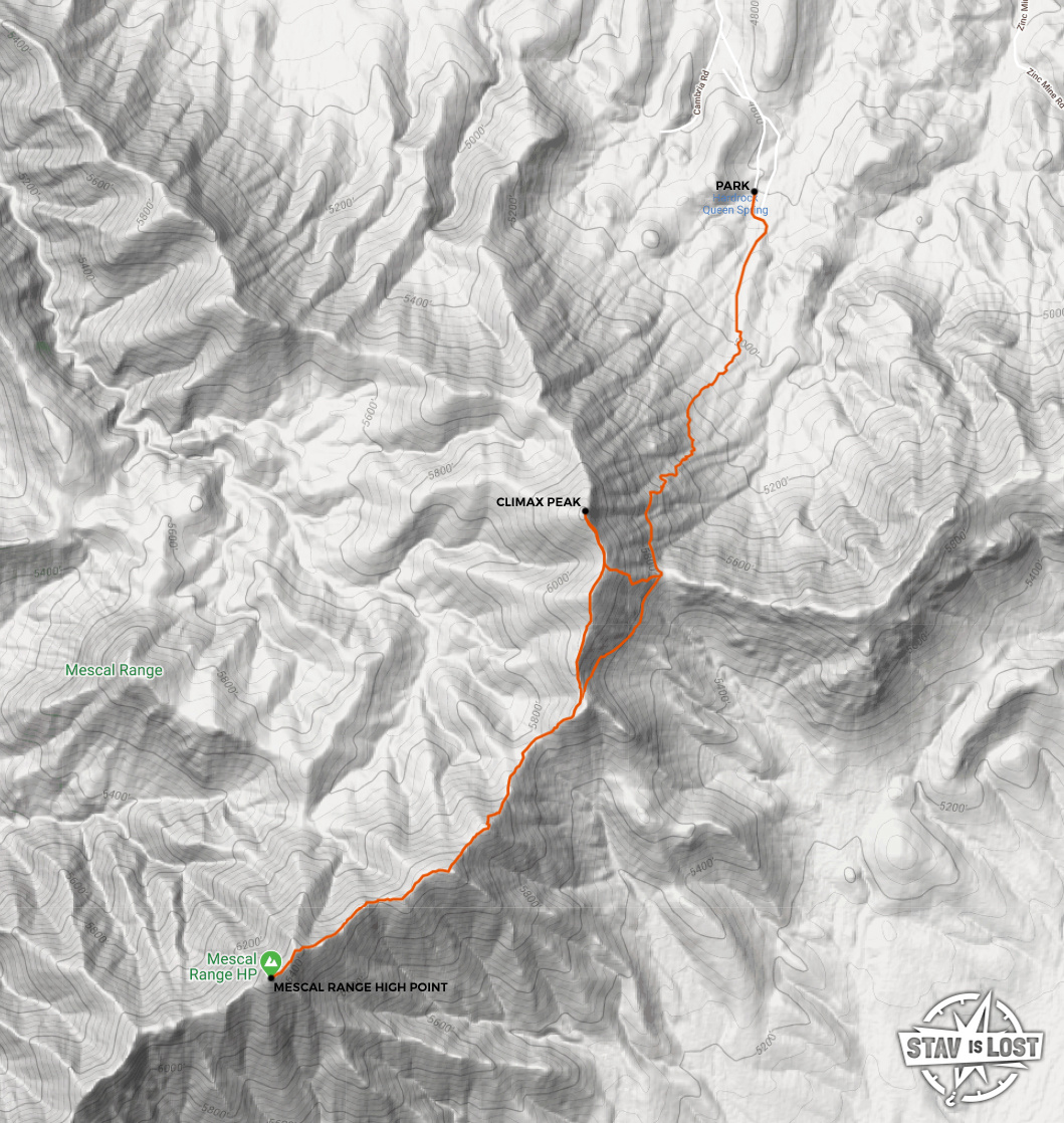map for Mescal Range High Point and Climax Peak by Stav is Lost
