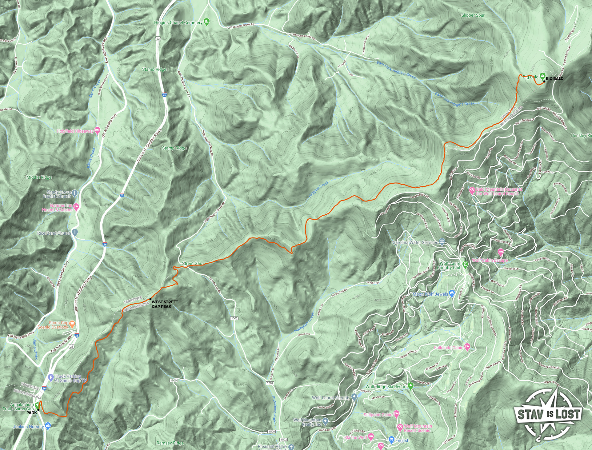 map for Big Bald from Sams Gap by Stav is Lost