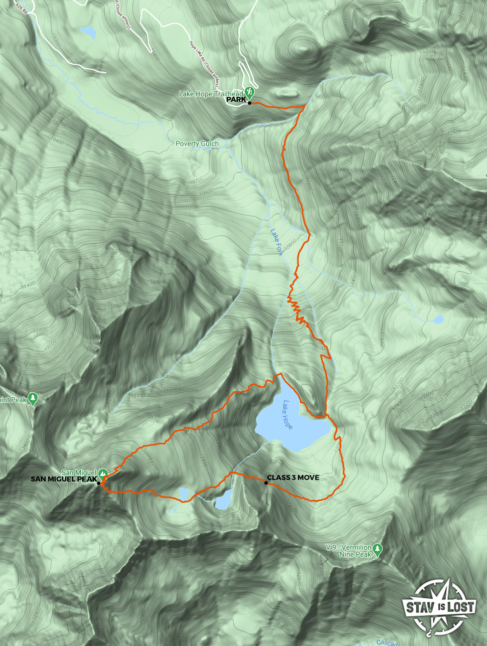 map for San Miguel Peak via Hope Lake by Stav is Lost