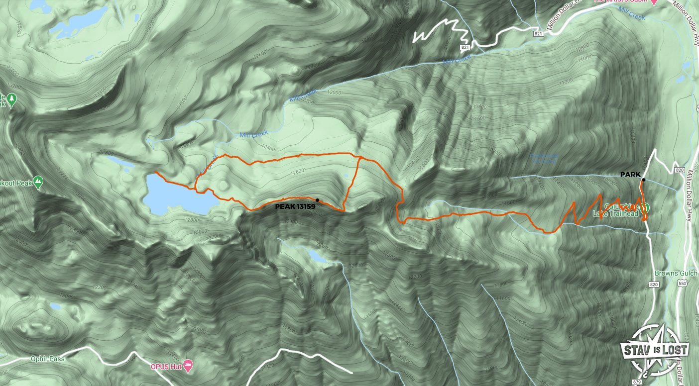 map for Columbine Lake and Peak 13159 by Stav is Lost