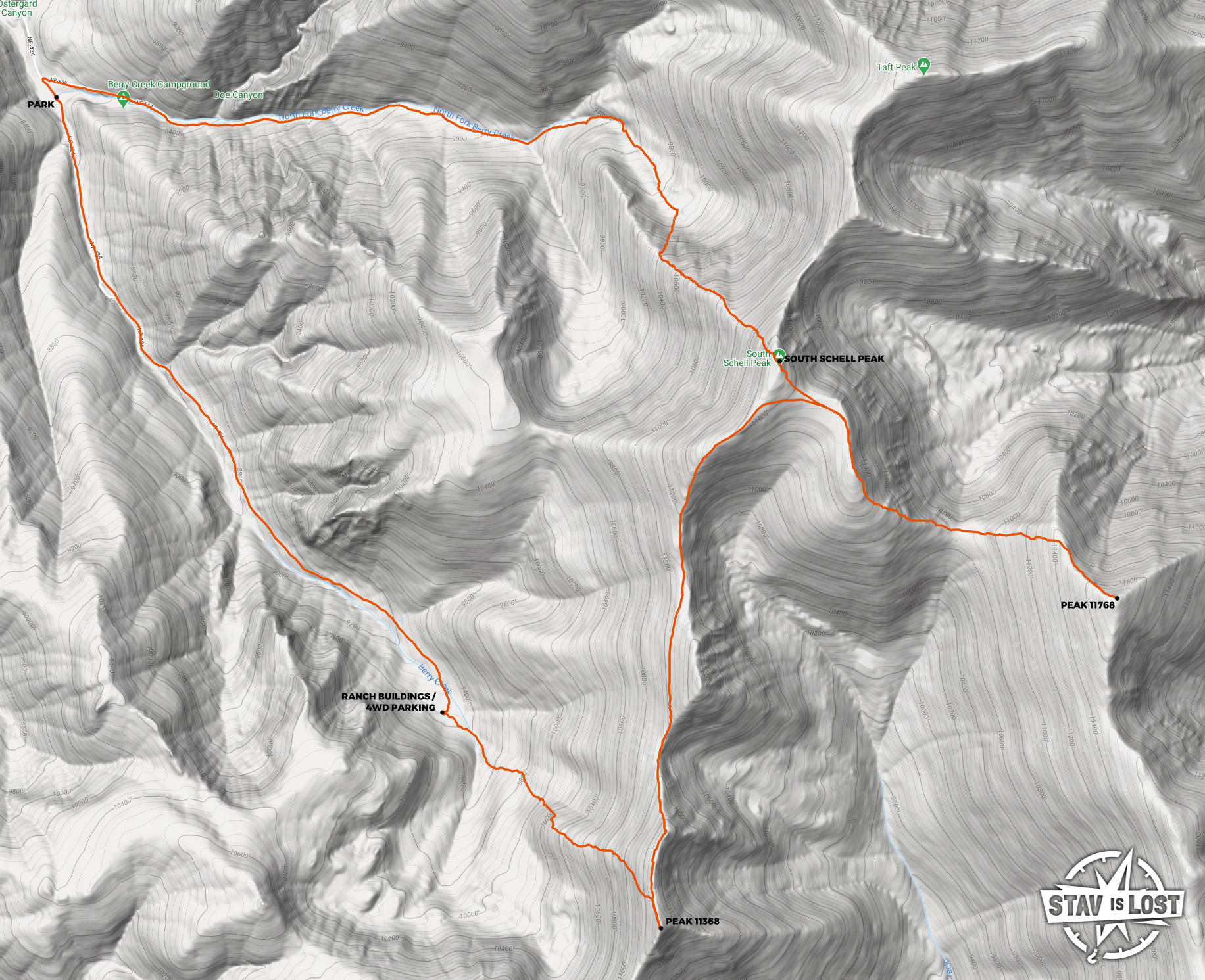 map for South Schell Mountains Loop by Stav is Lost