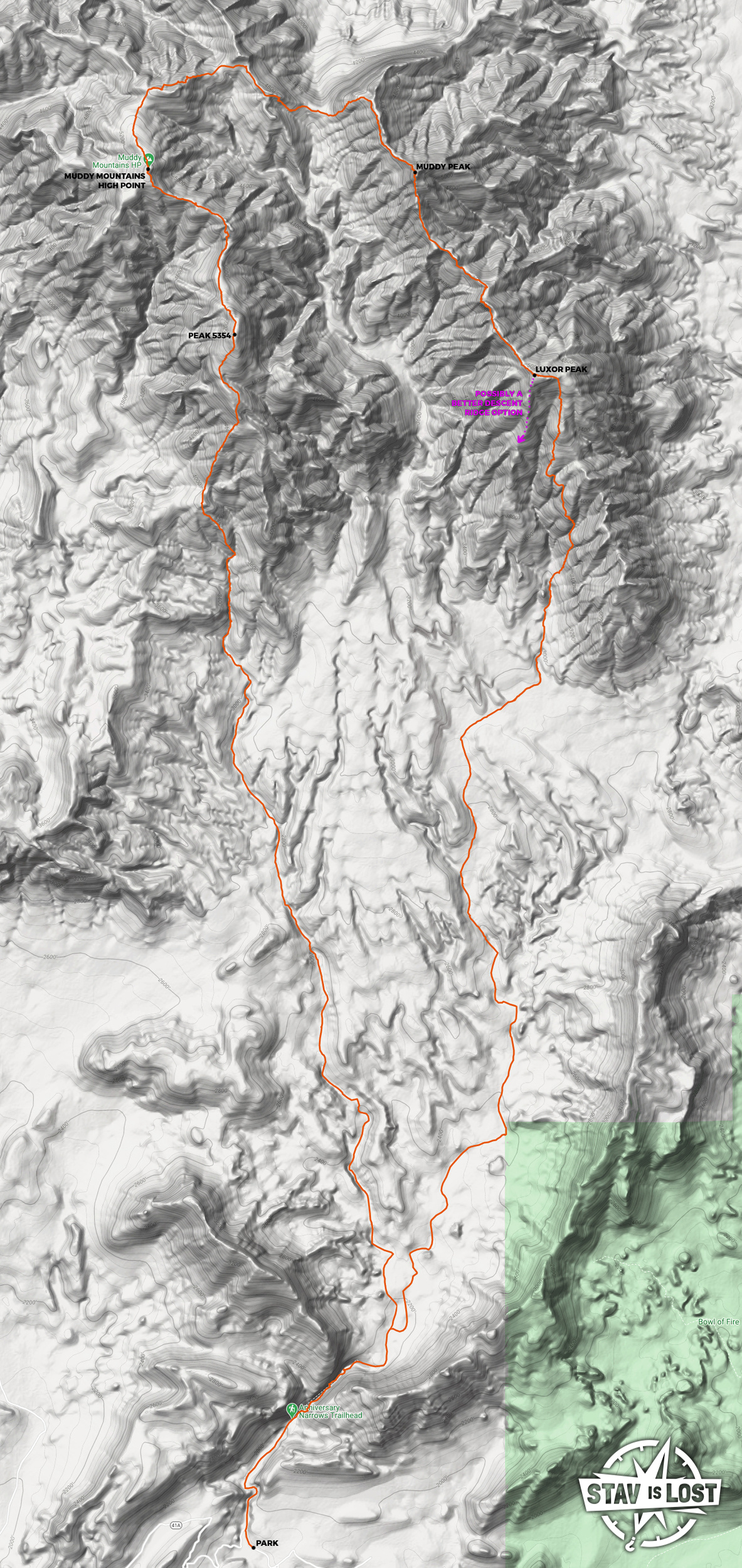 map for Muddy Mountains Traverse by Stav is Lost