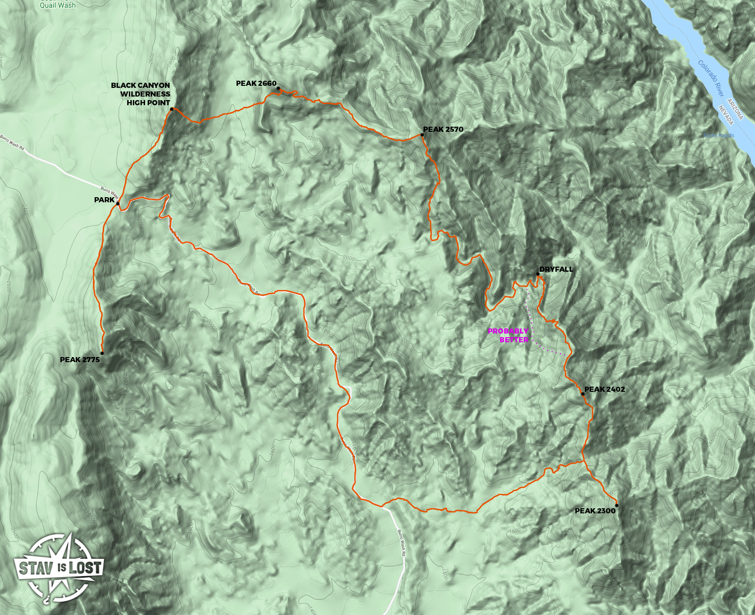 map for Black Canyon Wilderness High Point and Burro Wash Loop by Stav is Lost