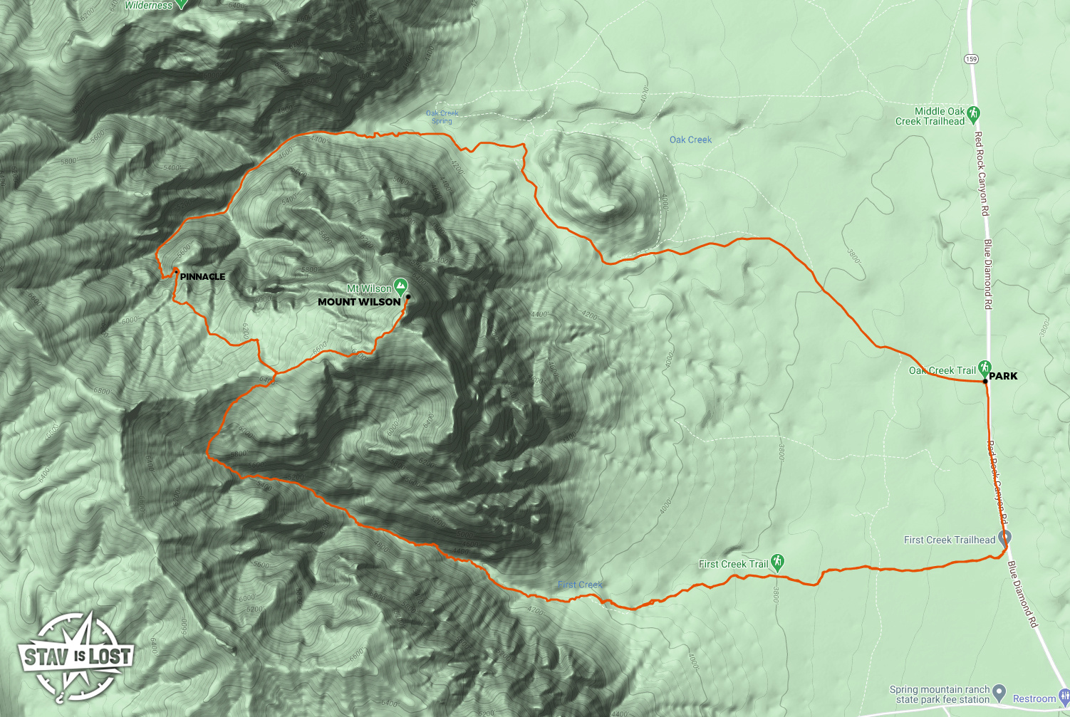 map for Mount Wilson via Oak Creek and First Creek Canyons by Stav is Lost