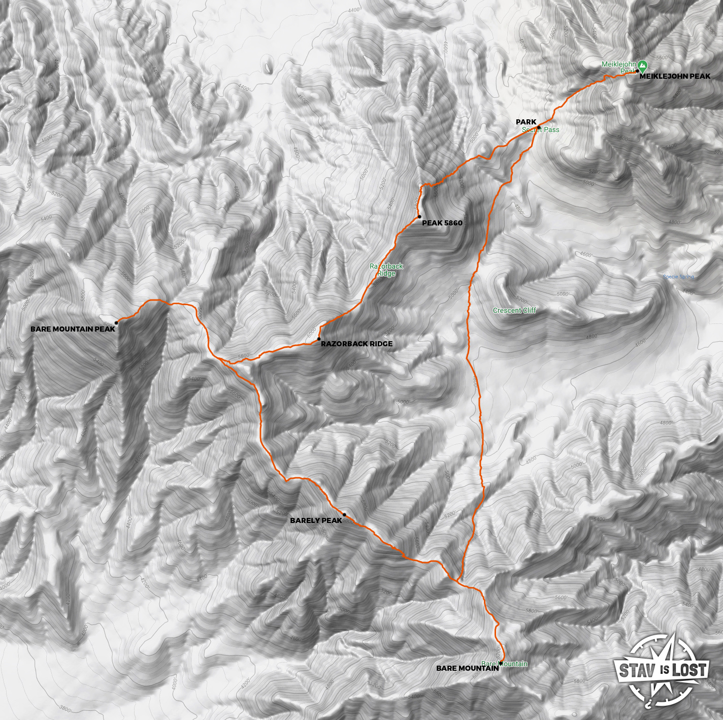 map for Bare Mountains Loop by Stav is Lost