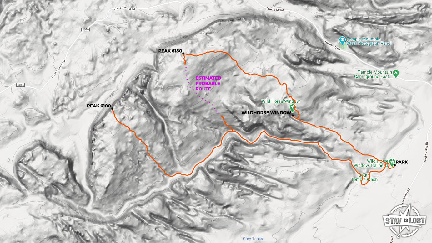 map for Wild Horse Canyon Peaks via Wildhorse Window by Stav is Lost