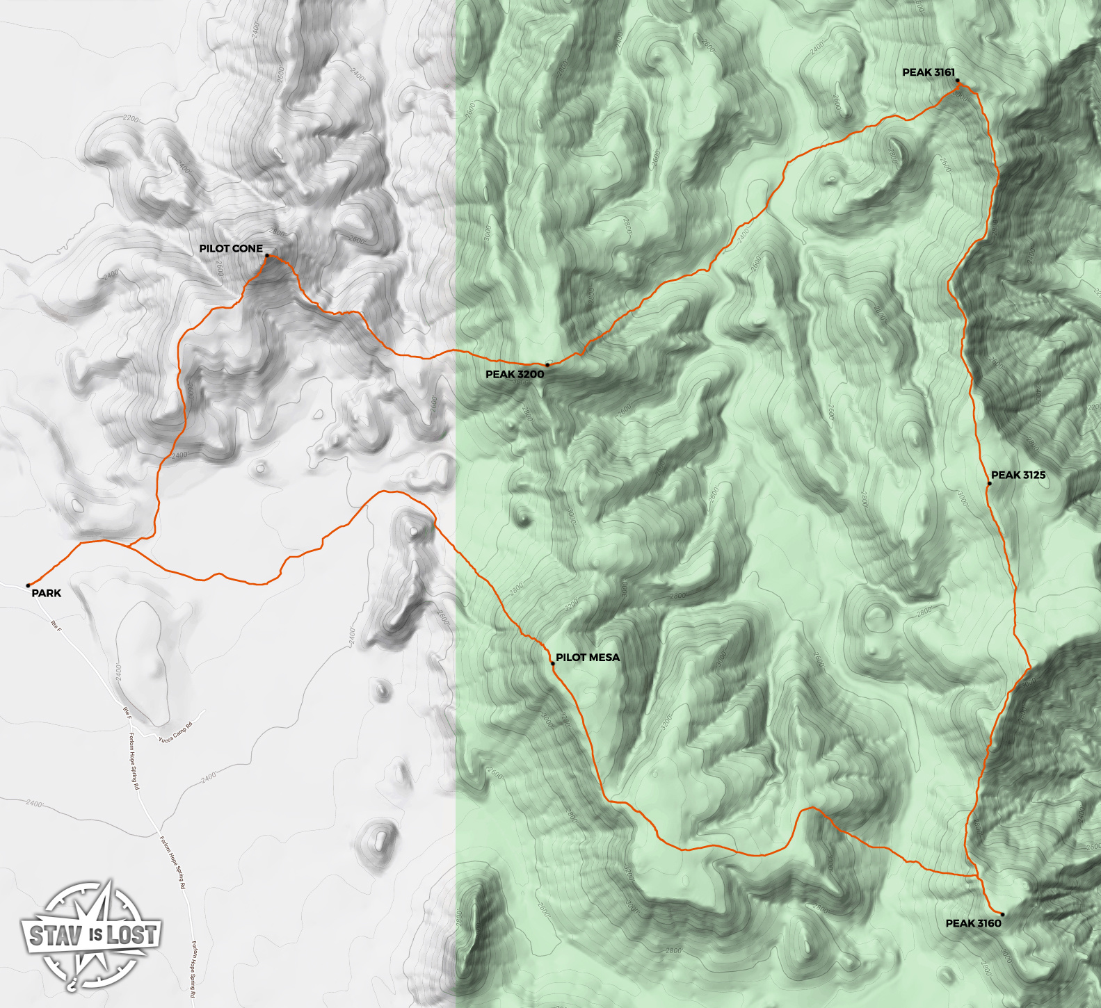 map for Pilot Cone and Pilot Mesa Loop by Stav is Lost