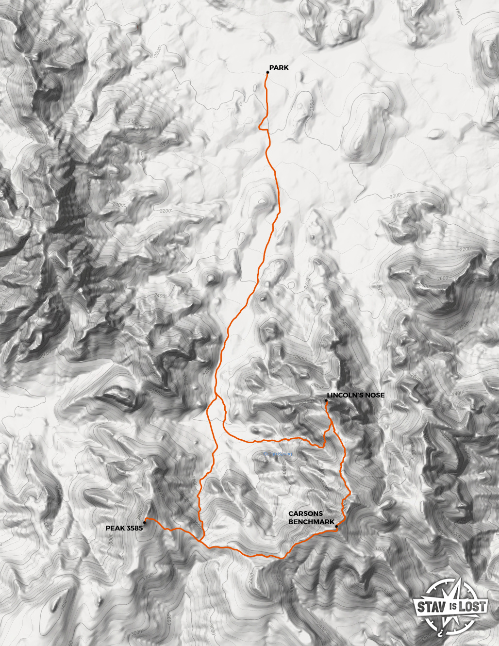 map for Carsons Benchmark and Lincoln’s Nose Loop by Stav is Lost