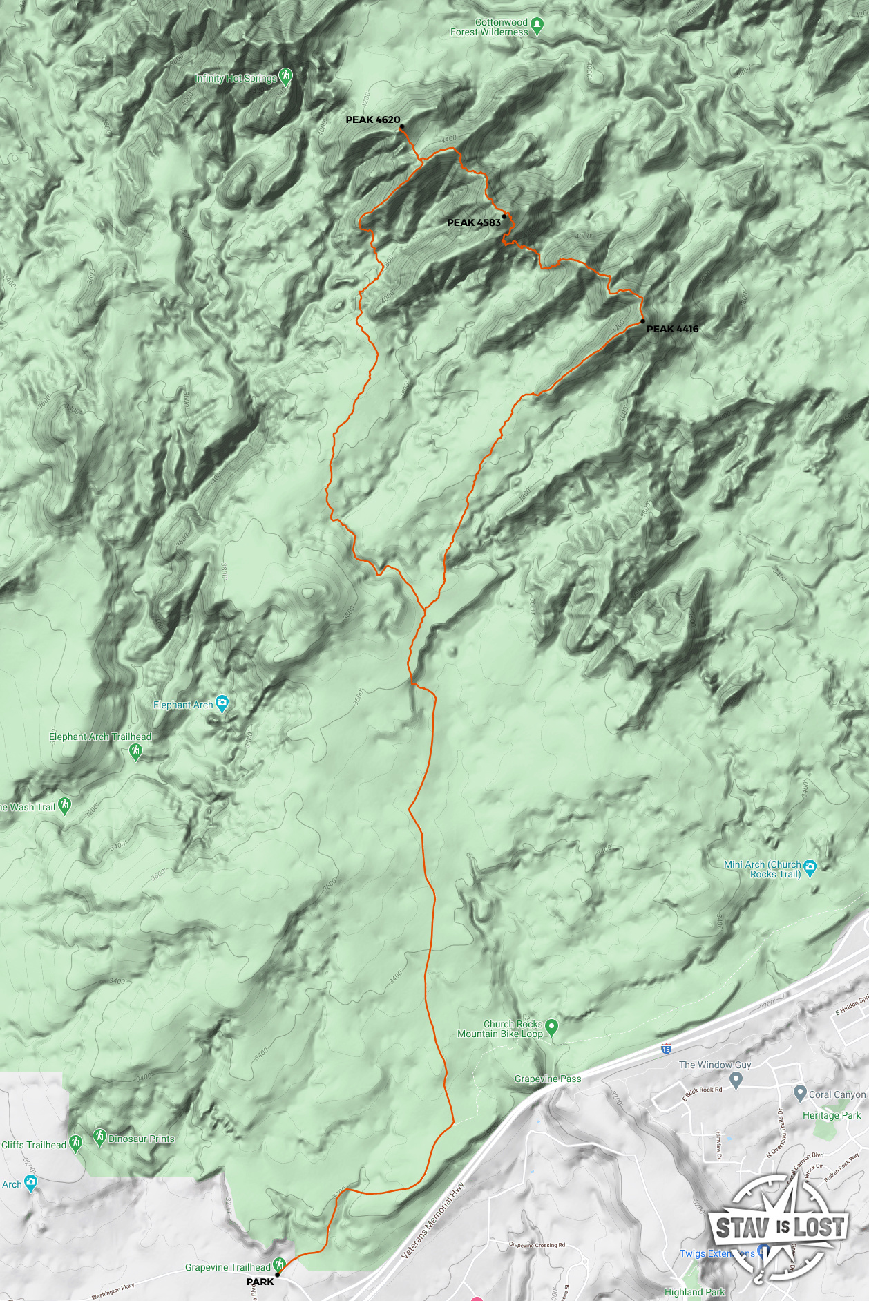map for Cottonwood Canyon Wilderness Peaks by Stav is Lost