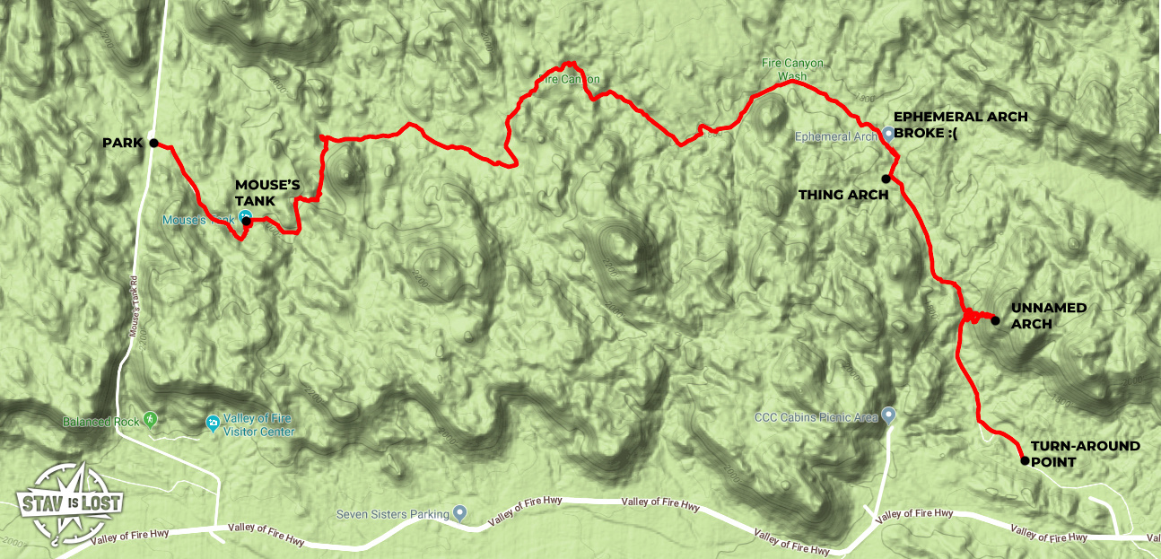 map for Fire Canyon Wash by Stav is Lost