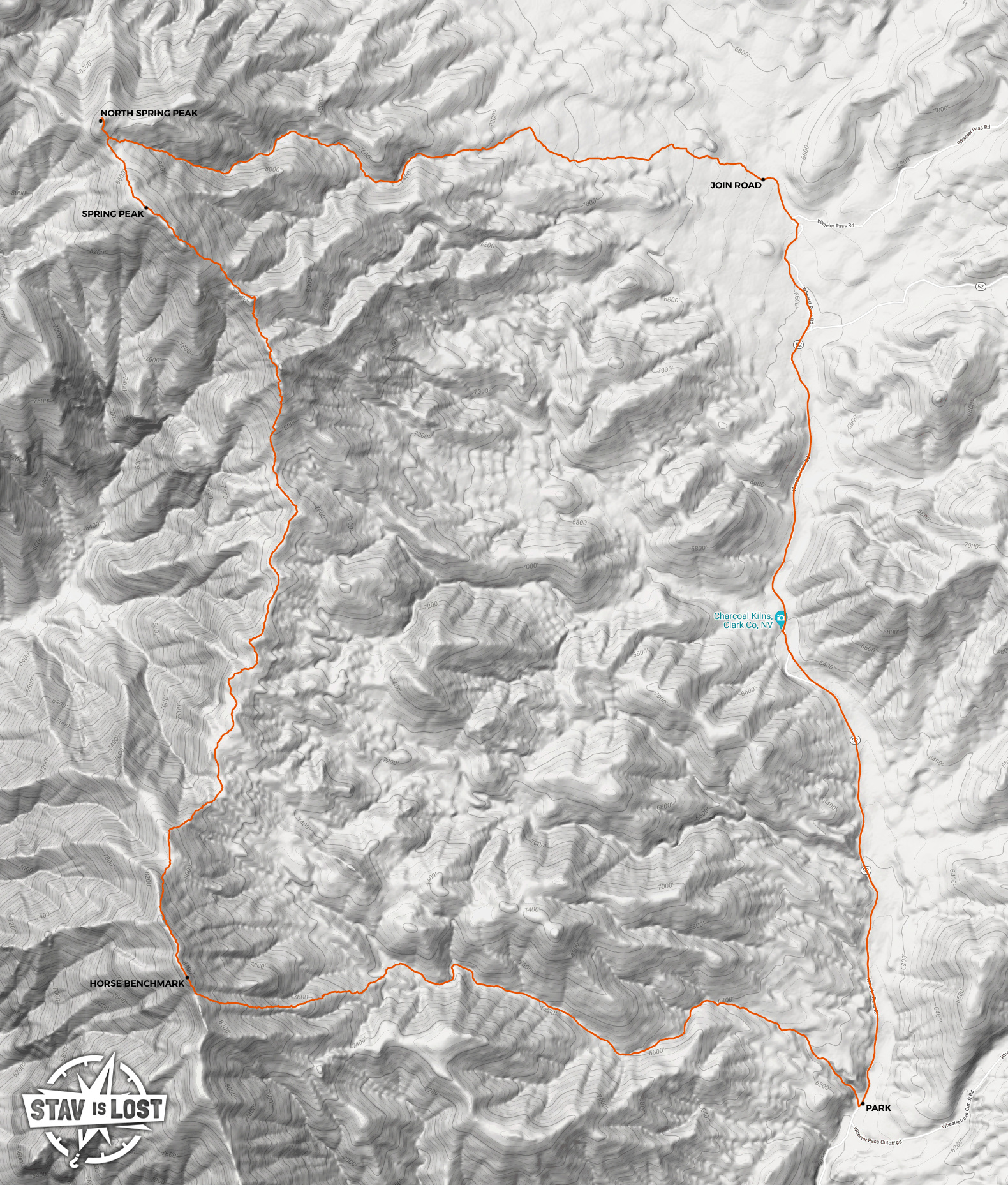 map for Horse Benchmark and Spring Peak Loop by Stav is Lost