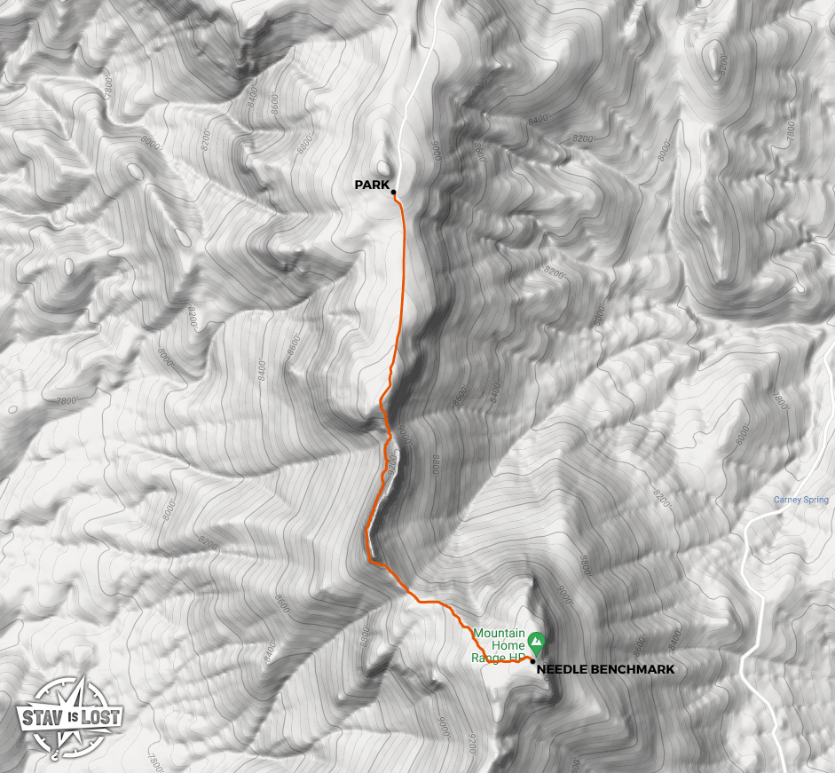 map for Needle Benchmark (Mountain Home Range Highpoint) by Stav is Lost