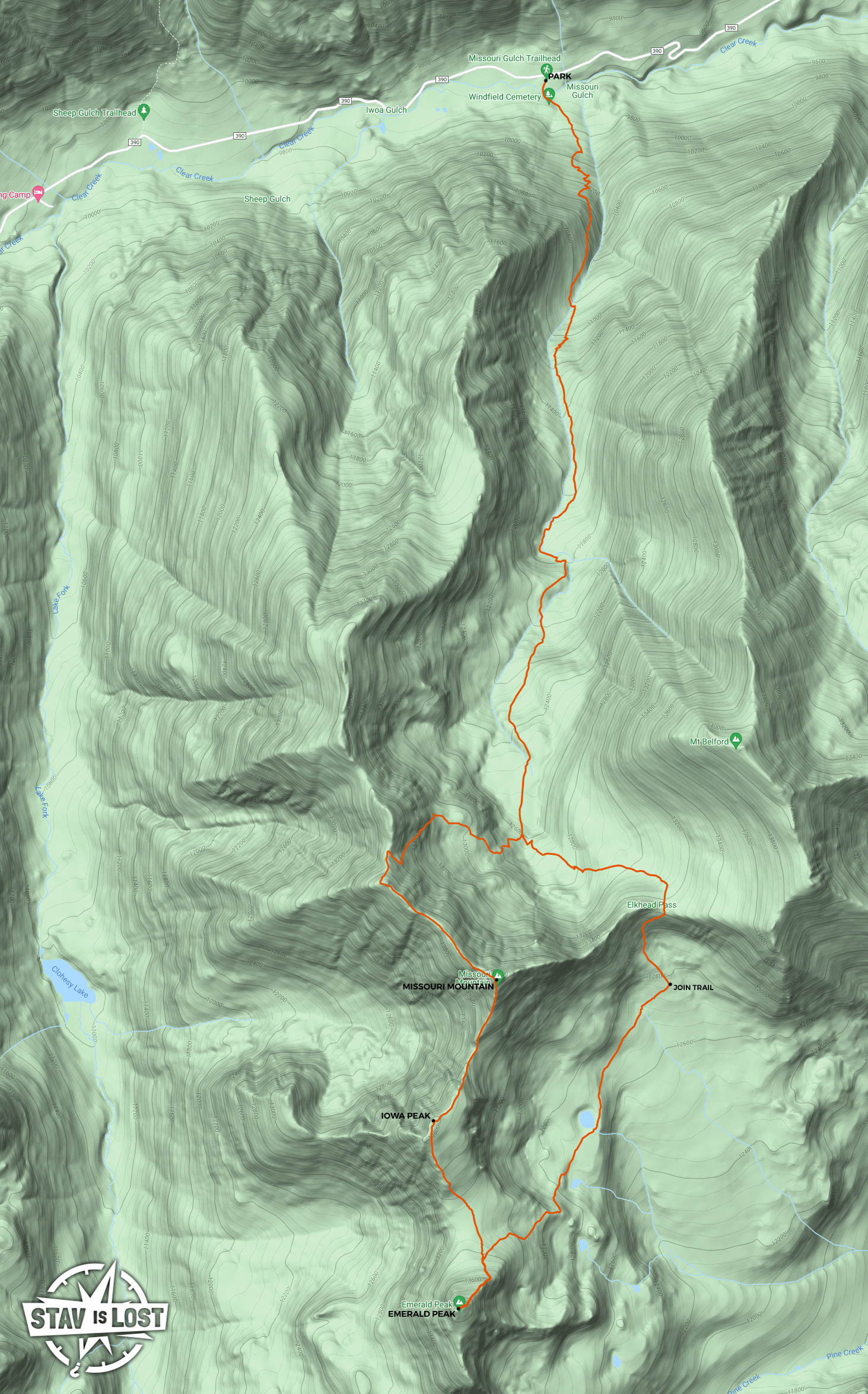 map for Missouri Mountain, Iowa Peak, Emerald Peak by Stav is Lost