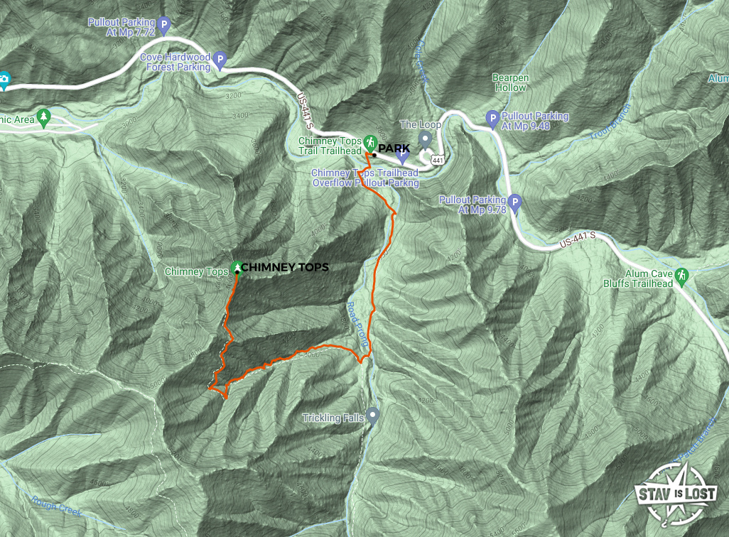 map for Chimney Tops by Stav is Lost