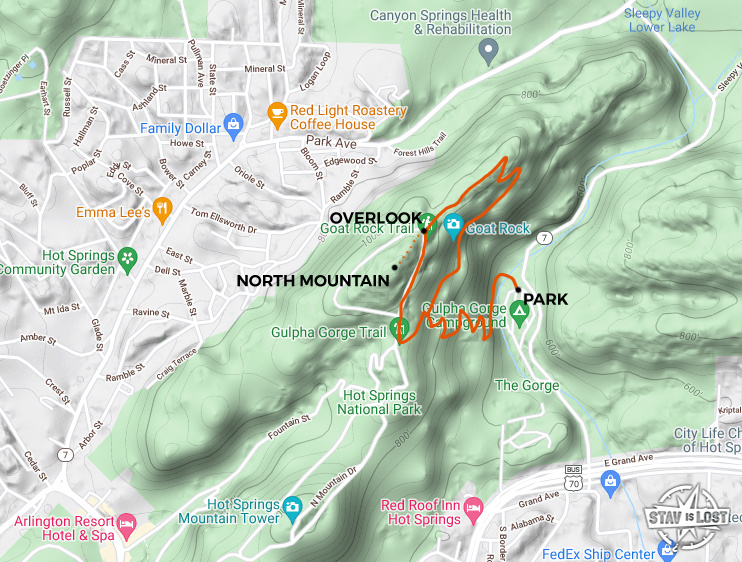 map for North Mountain via Gulpha Gorge and Goat Rock Loop by Stav is Lost