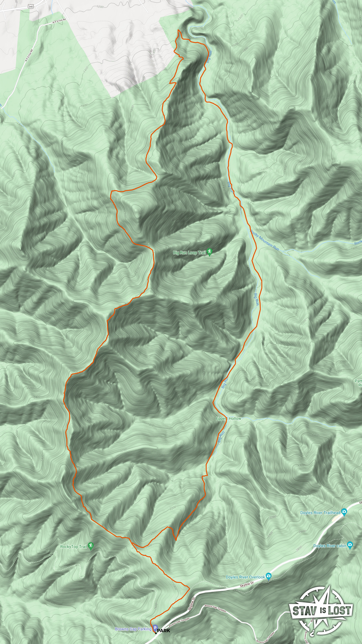 map for Rockytop and Big Run Portal Loop by Stav is Lost