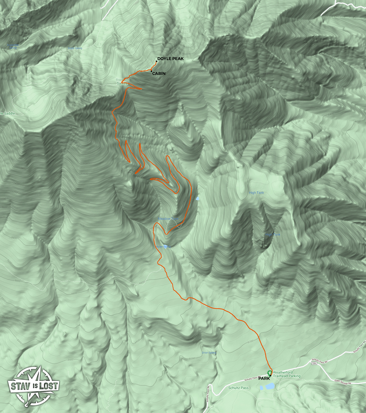 map for Doyle Peak via Weatherford Trail by Stav is Lost