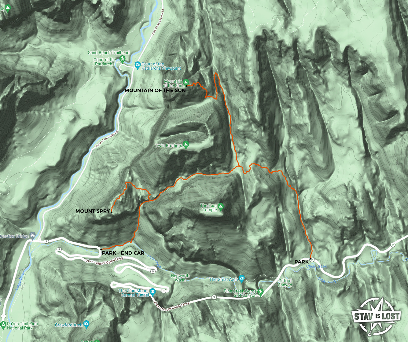 map for Mountain of the Sun, Mount Spry, and Spry Canyon by Stav is Lost